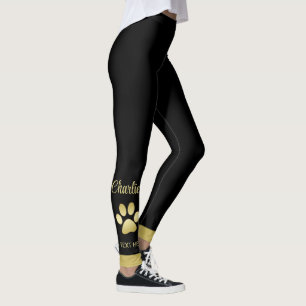 Leggings Paw chien brillant or sur arrière - plan noir