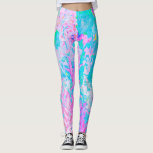 Leggings Paysage Aqua Blue et Hot Pink Hydrangea