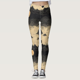 Leggings Paysage de Montagne Vintage avec Nuages (9)