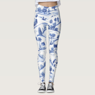 Leggings Paysage français pastoral toile bleu intemporel