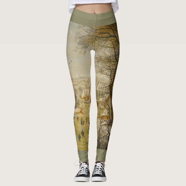 Leggings Paysage hivernal avec patineurs sur glace et piège (Devant)