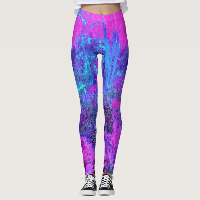 Leggings Paysage impressioniste rose chaud et bleu (Devant)