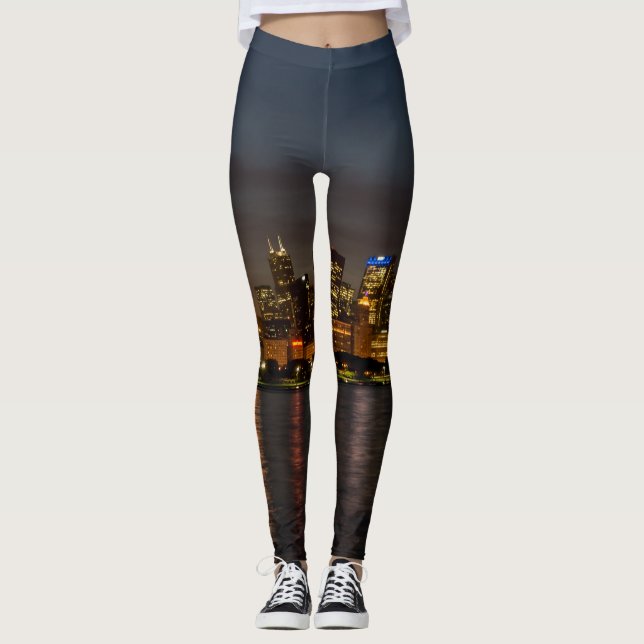 Leggings Paysage urbain de nuit de Chicago (Devant)