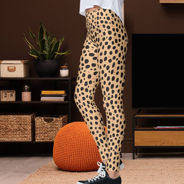 Leggings Peach And Dark Brown Safari Leopard Print Pattern (Créateur téléchargé)