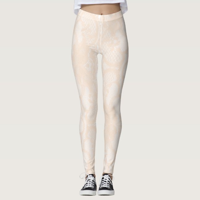 Leggings Peach Pastel Floral Delicate Poudre Crème dentelle (Devant)