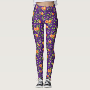 Leggings Peaches Plums Purple Cute Fruit Motif botanique