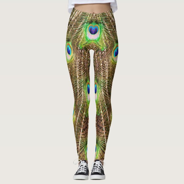 LEGGINGS PEACOCK FANCY FEATHERS #3 VERT (Devant)
