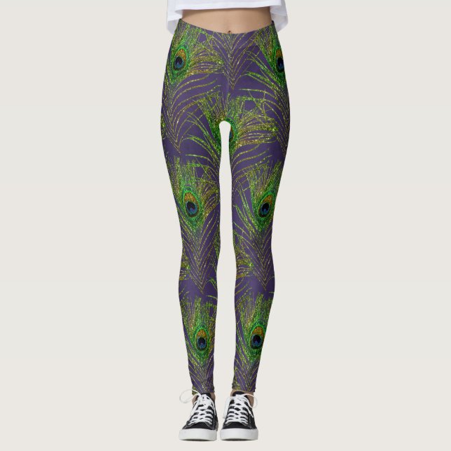 Leggings Peacock Feaths Peacocks Purple Gold Parties scinti (Devant)