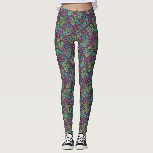 Leggings Peacock Paisley Pattern Purple (Devant)