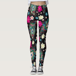 Leggings Peacock Plumes Broderie Motif sans fil