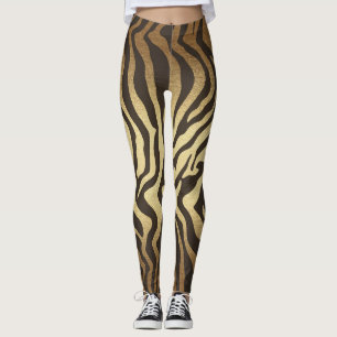 Leggings Peaux d'animaux à impression zèbre ombre dorée