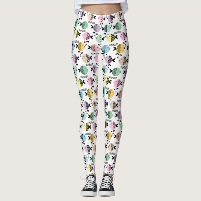 Leggings Pêche sans mer abstrait scandinave marine moderne (Devant)
