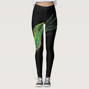 leggings peints d'oiseaux verts