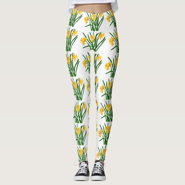 Leggings Peinture à l'aquarelle florale jaune (Devant)