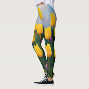 Leggings Peinture à l'huile de jardin de la tulipe jaune,