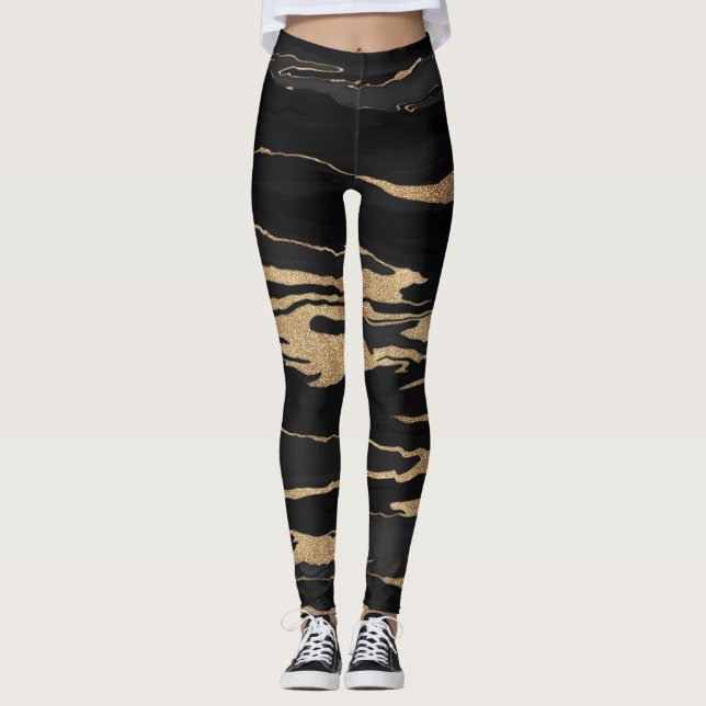 Leggings Peinture Abstraite en marbre noir or (Devant)