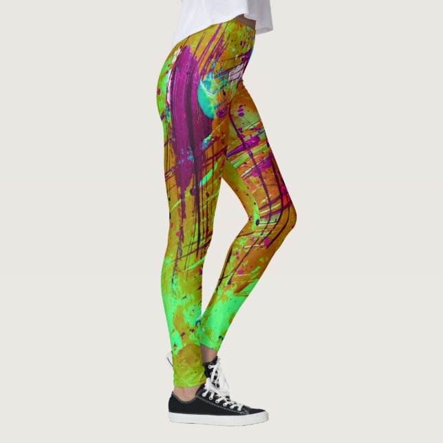 Leggings Peinture Abstraite en peluche couleur vert néon (Droite)
