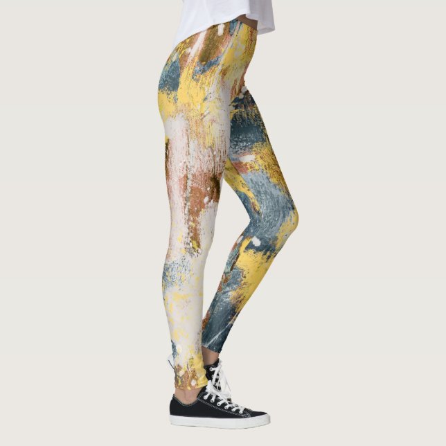 Leggings Peinture Abstraite moderne Jaune Turquoise Or Blan (Droite)