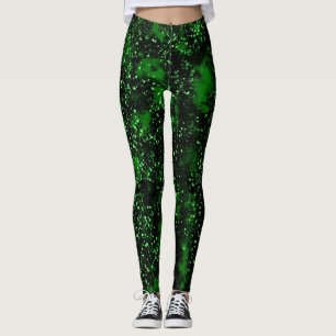 Leggings Peinture Abstraite noire et verte