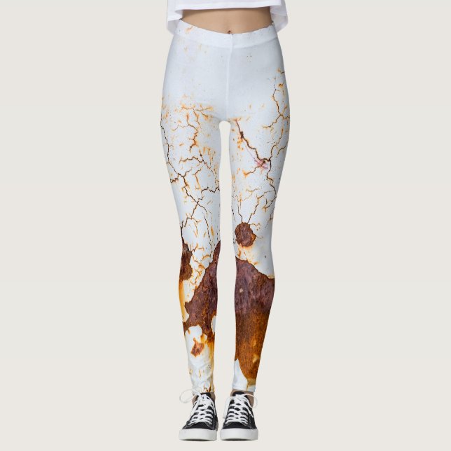 Leggings Peinture blanche fêlée, voiture rouillée. (Devant)
