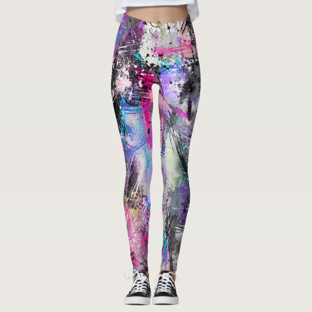 Leggings Peinture colorée Grungy Abstraite (Devant)