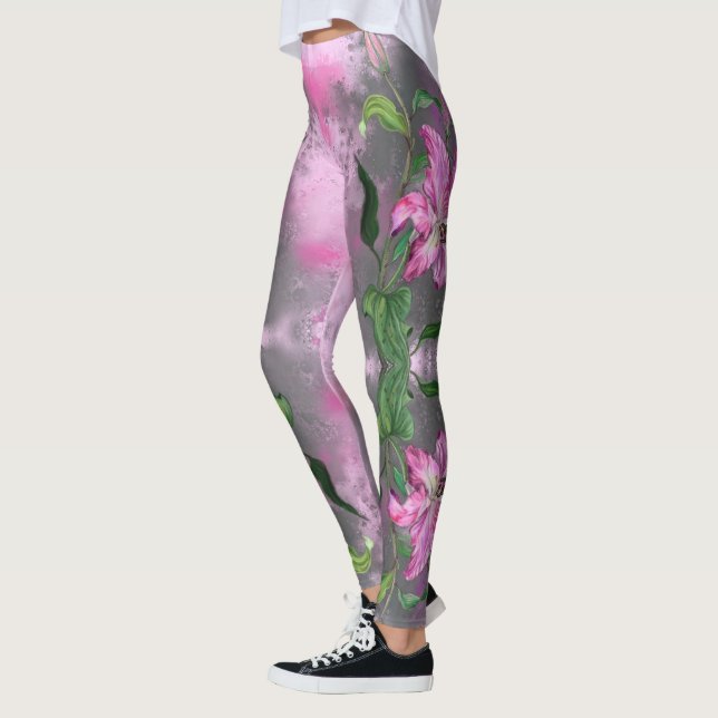 Leggings Peinture d'art mauve rose Lily - (Gauche)
