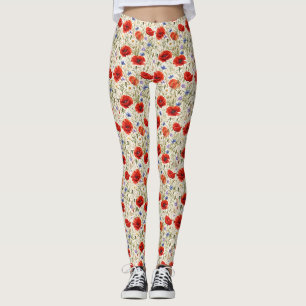 Leggings Peinture de Prairie aux Coquelicots