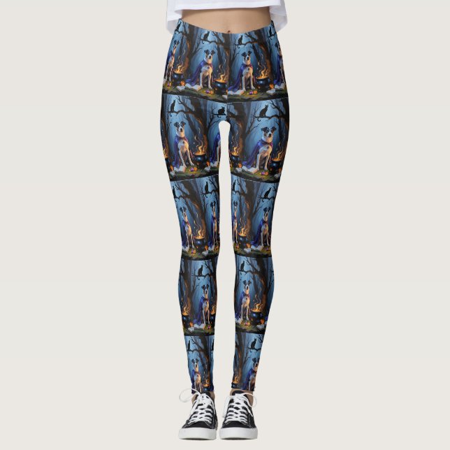 Leggings Peinture d'Halloween blanc Heeler Chien Whimsical (Devant)