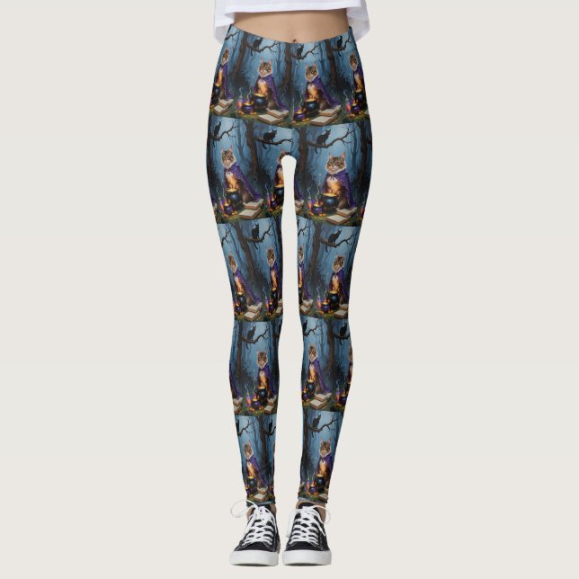 Leggings Peinture d'Halloween en chats abyssiniques (Devant)