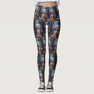 Leggings Peinture fantaisiste d'Halloween de chien Bichon F