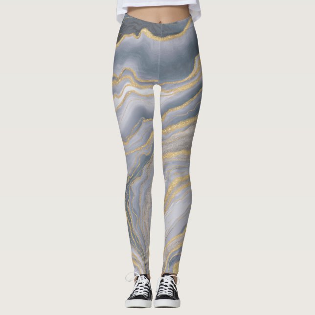 Leggings Peinture Liquide Gris Or Fluide (Devant)