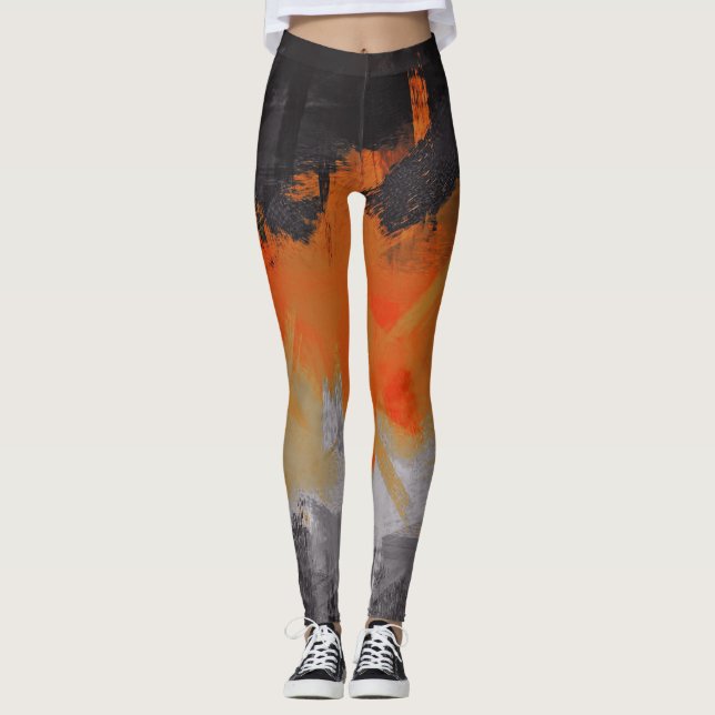 Leggings Peinture noire orange d'abrégé sur gris (Devant)