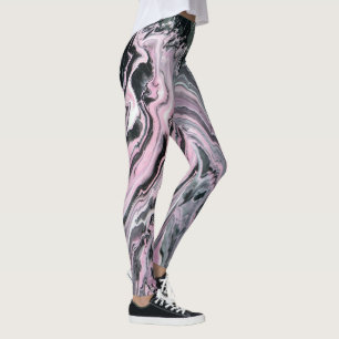 Leggings Peinture rose marbré noir