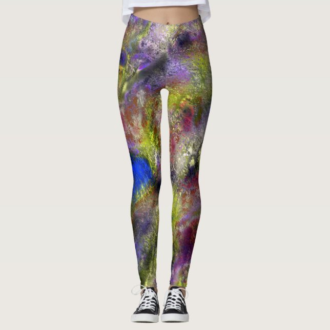 Leggings Peinture rouge jaune rayé sablé sur coton (Devant)