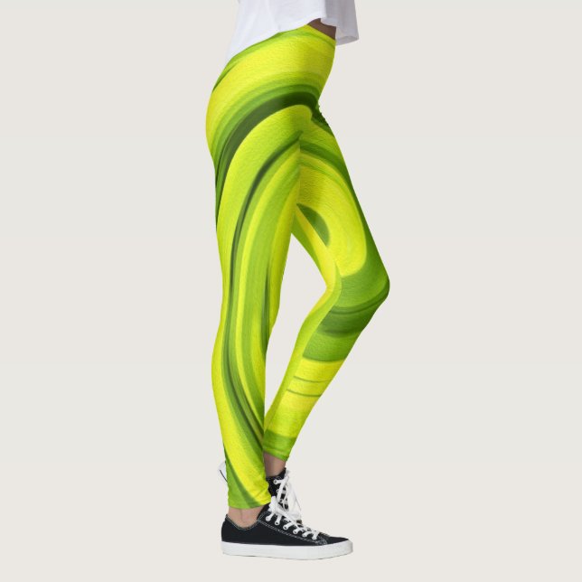 Leggings Peinture super Abstraite à la spirale verte (Droite)