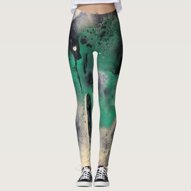 Leggings Peinture verte abstraite d'aquarelle (Devant)