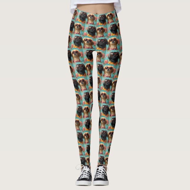 Leggings Pekingese avec coeur Roses Saint-Valentin (Devant)