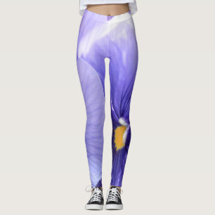 Leggings Pensées pourpres avec floral central jaune, photo