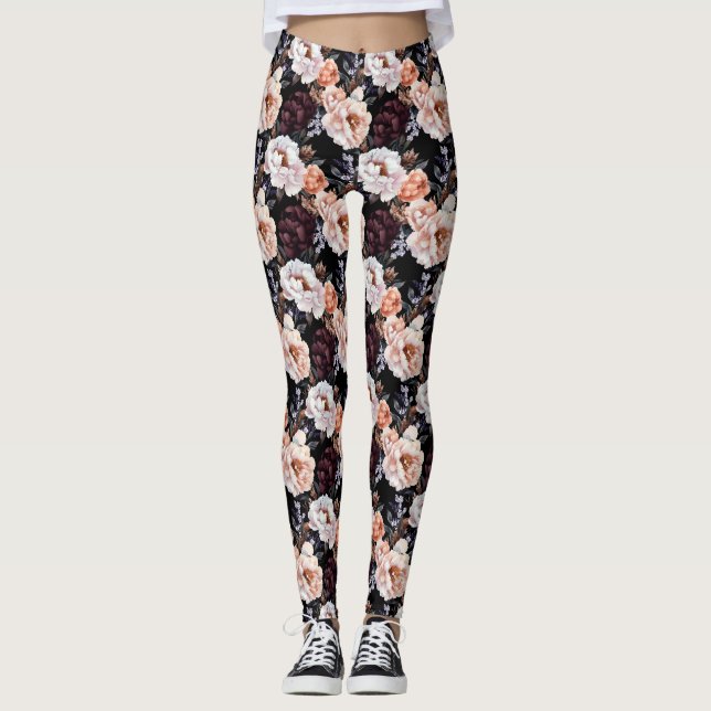 Leggings Peonies sombres Motif floral (Devant)