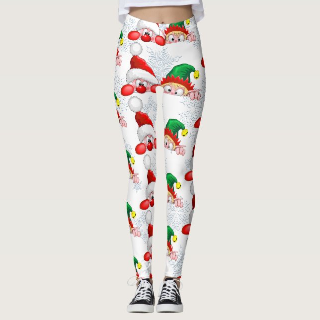 Leggings Père Noël et Elf Cute et drôle Caractères Pékin (Devant)