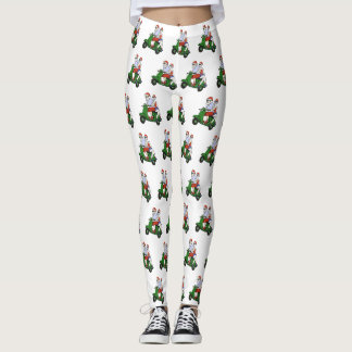Leggings Père Noël et Mme Claus chevauchant un scooter