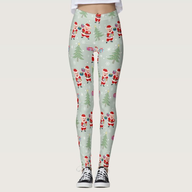 Leggings Père Noël Pig Giving Motif (Devant)
