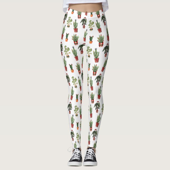 Leggings Père Noël Plante Motif de Noël (Devant)