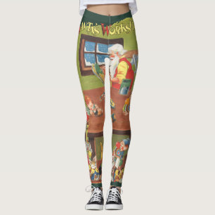 Leggings Père Noël vintage avec des lutins dans l'atelier d
