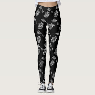 Leggings Père Père Noël Motif Noir Blanc Noir
