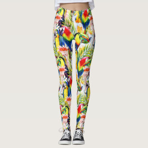 Leggings Perroquets Et Feuilles De Palmiers