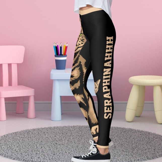 Leggings Personalize Name Cute Cat Pet Animal Striped Black (Créateur téléchargé)