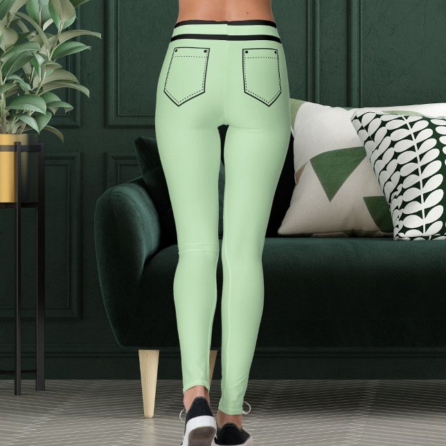 Leggings Personalize Name Pale Green Black Stripes Fun Gift (Créateur téléchargé)