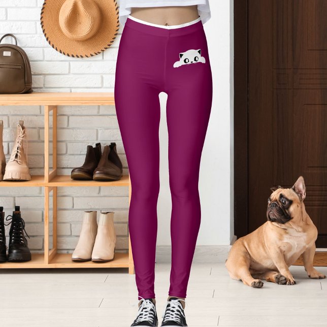 Leggings Personalized Cute Cat Pet Wine White Stripes Gift (Créateur téléchargé)