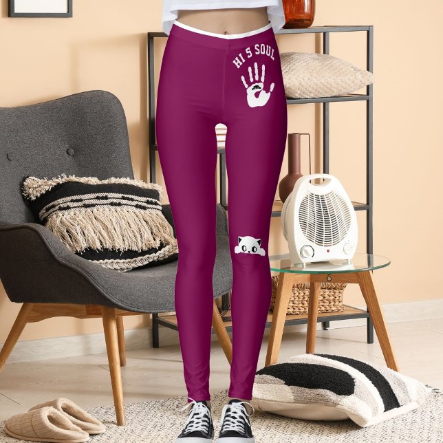 Leggings Personalized Hand Cat Pet Wine White Stripes Gift (Créateur téléchargé)